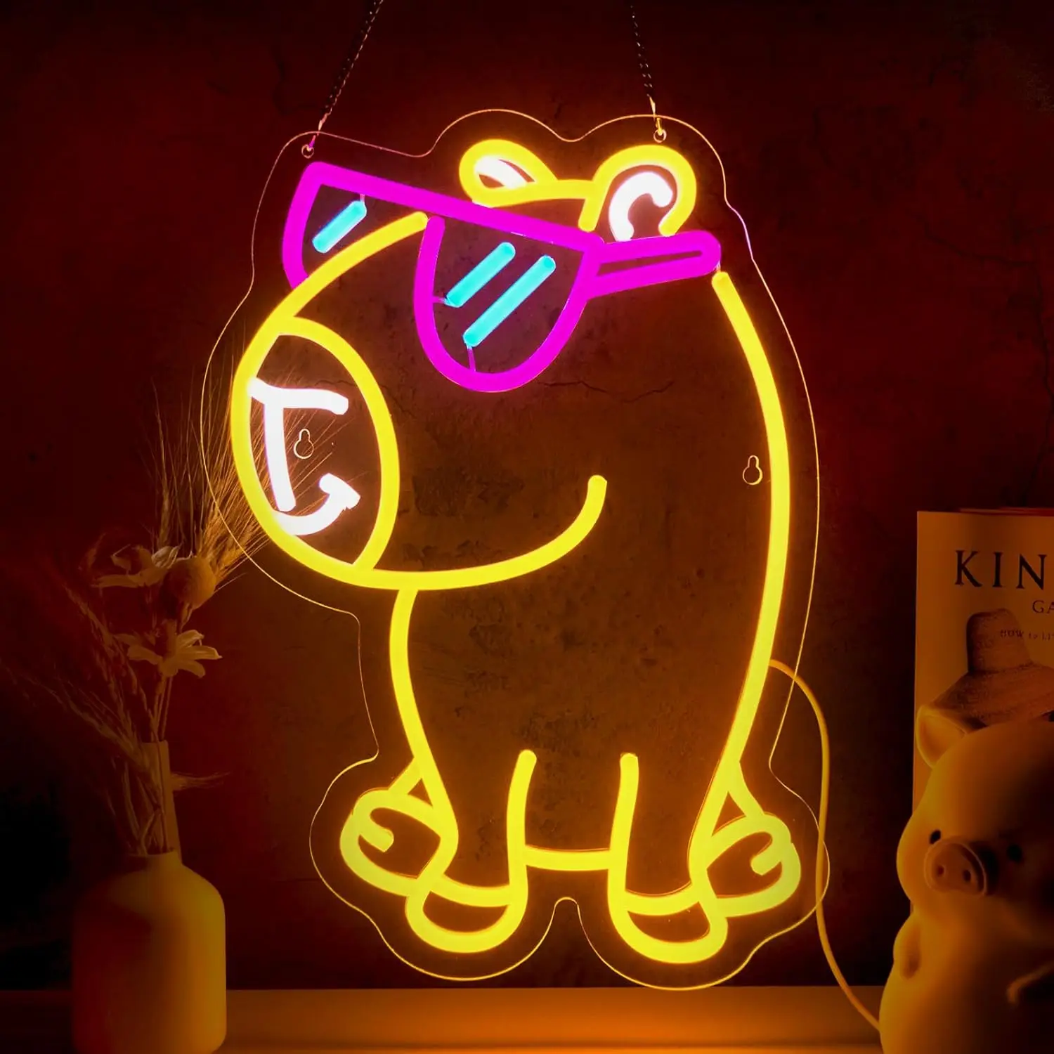 Cool Capybara Neon Sign LED Wall Art USB Powered Acrylic Sunglasses Animal Glow Lamp Cute Room Game Zone Chill Vibe Decor