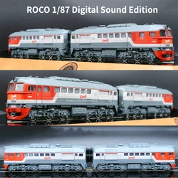 ROCO-modelo de tren HO 1/87 RZD 73793, locomotora diésel con sonido Digital, 2 secciones, riel ruso pintado, juguete