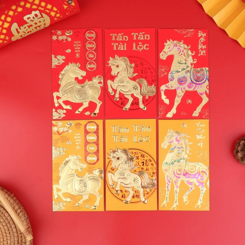 6pcs 2026 Chinese New Year Red Envelopes Lunar New Year Lucky Money Bag For Spring Festival And Marriage