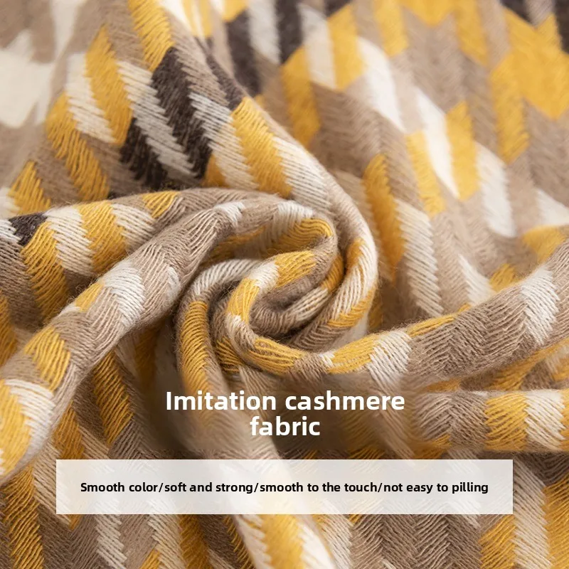 2025 Winter New Imitation Cashmere Fashion Contrasting Colors Thousand Bird Grid Fringed Scarf Warm Versatile Large Shawl Gifts