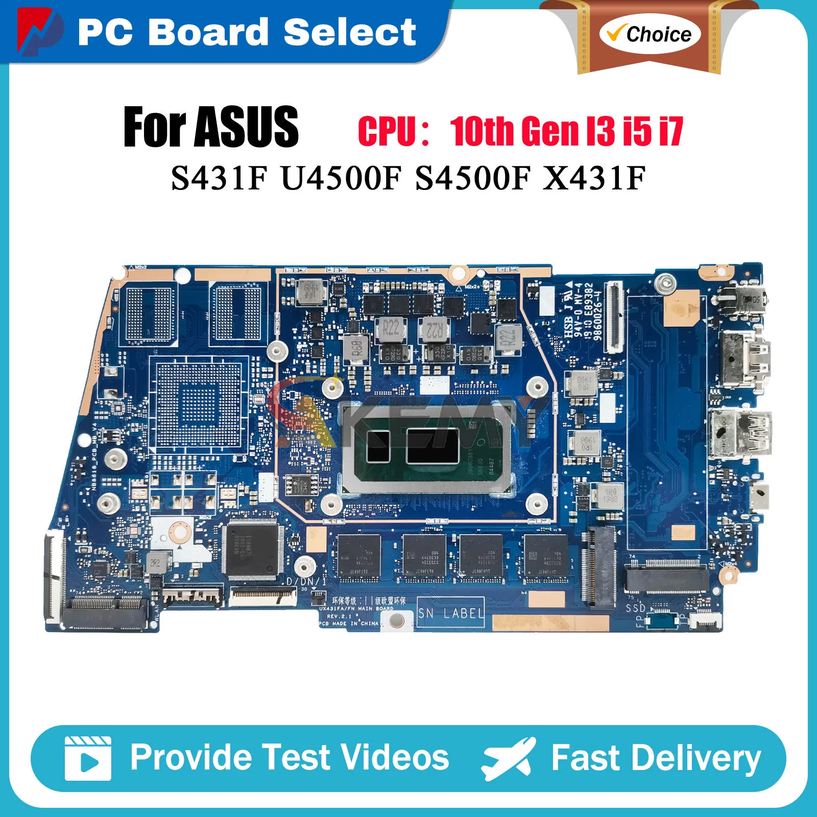 

UX431FA Laptop Motherboard For ASUS ZenBook S431F UX431FN UX431FA X431F U4500F S4500F UX431F Mainboard With 10th Gen I3 i5 i7