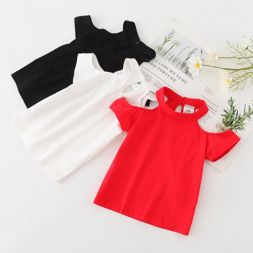 2024 Summer 2 3 4 5 6 7 8 10 Years Children\'s Clothing Beach Red White Cotton Short Sleeve Tops Baby Kids Girl Strapless T-Shirt