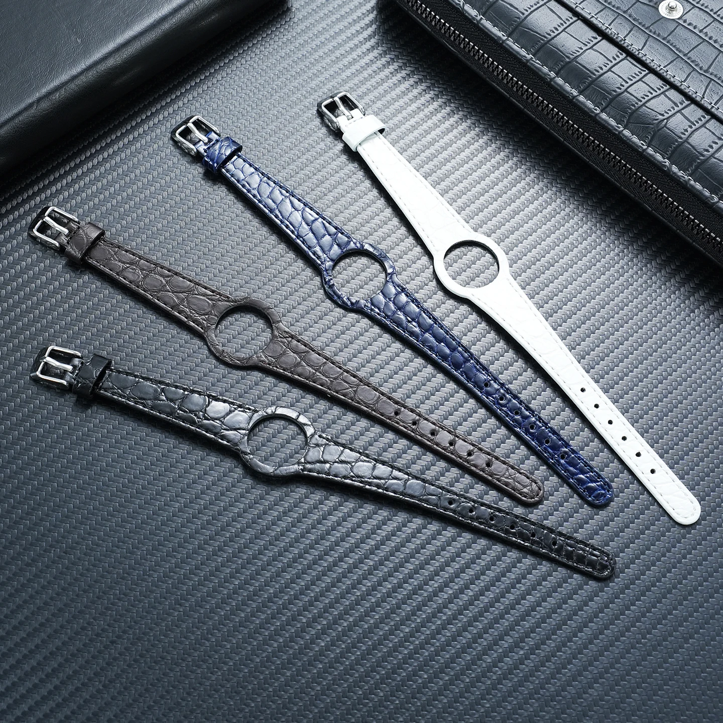 For Omega Dynamic Special Watch Strap Integrated Crocodile Leather Soft Bracelet for Men and Women Black/Blue Watchband