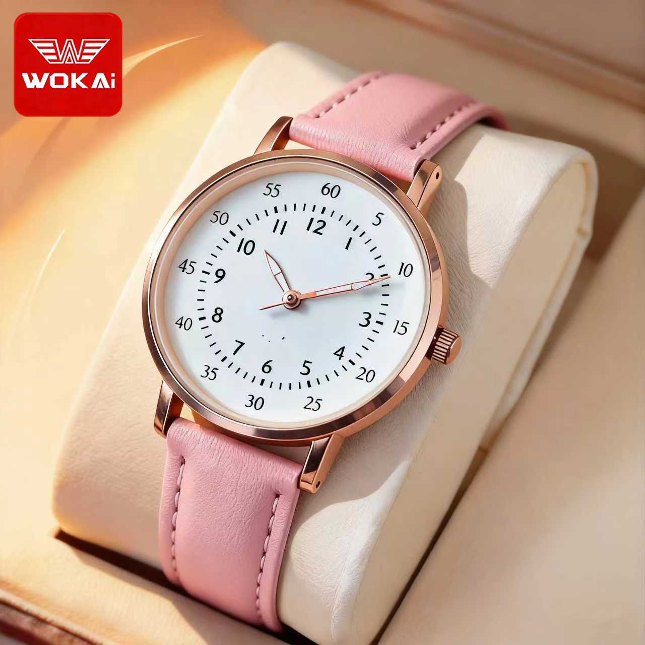 

WOKAI brand high-quality women's leather strap business luxury sports quartz watch with dual digital girls' clock