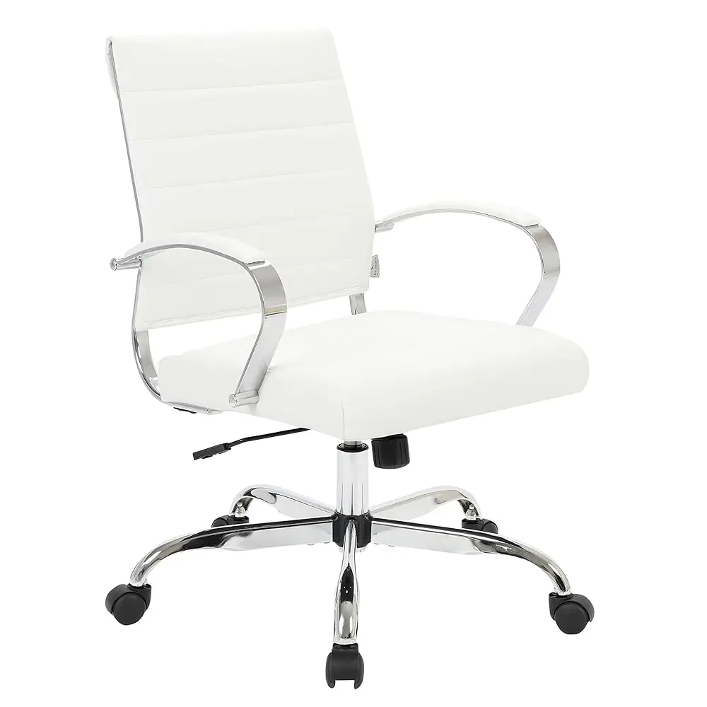 

Benmar White Leather Office Chair, Mid-Ba Ergonomic Swivel Chair With Lumbar Support, Adjustable Height, Tilt Lock, Cushioned