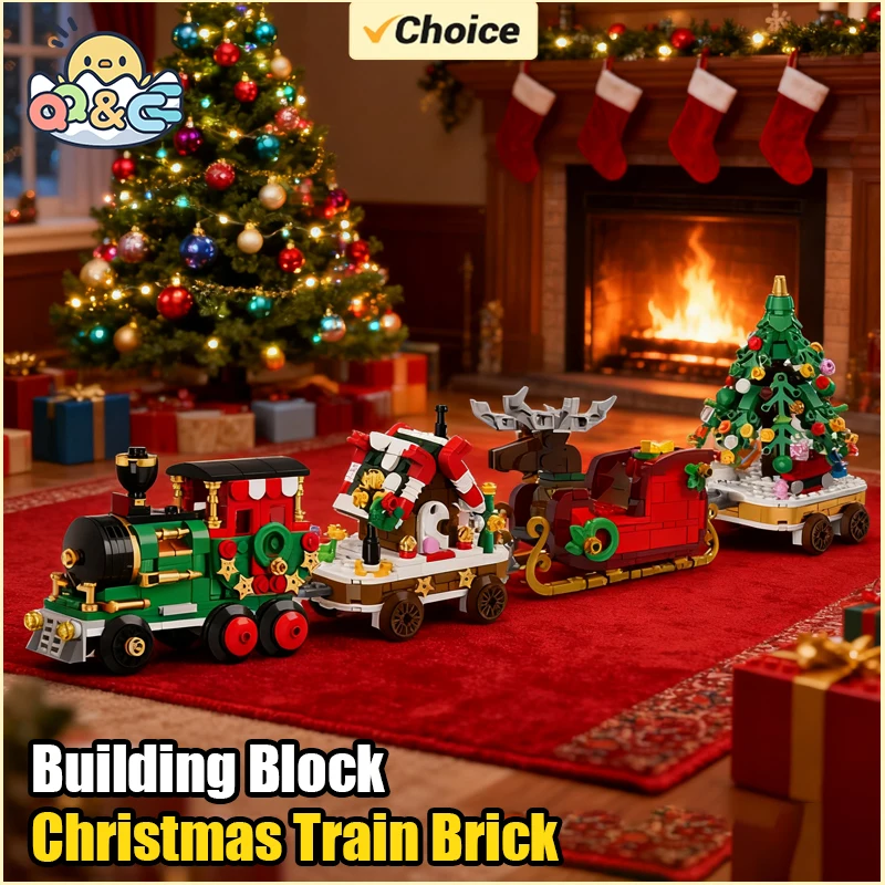 Christmas Train Building Blocks Santa Claus Sleigh Carriage Christmas Tree DIY Assembly Children Bricks Toys for Kids Xmas Gifts