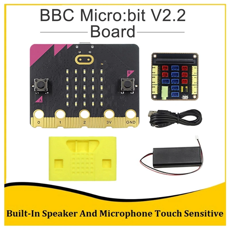 BBC Micro:Bit V2.2 Kit Built-In Speaker Microphone Touch Programmable Learning Development Board+Micro:Bit Adapter Board