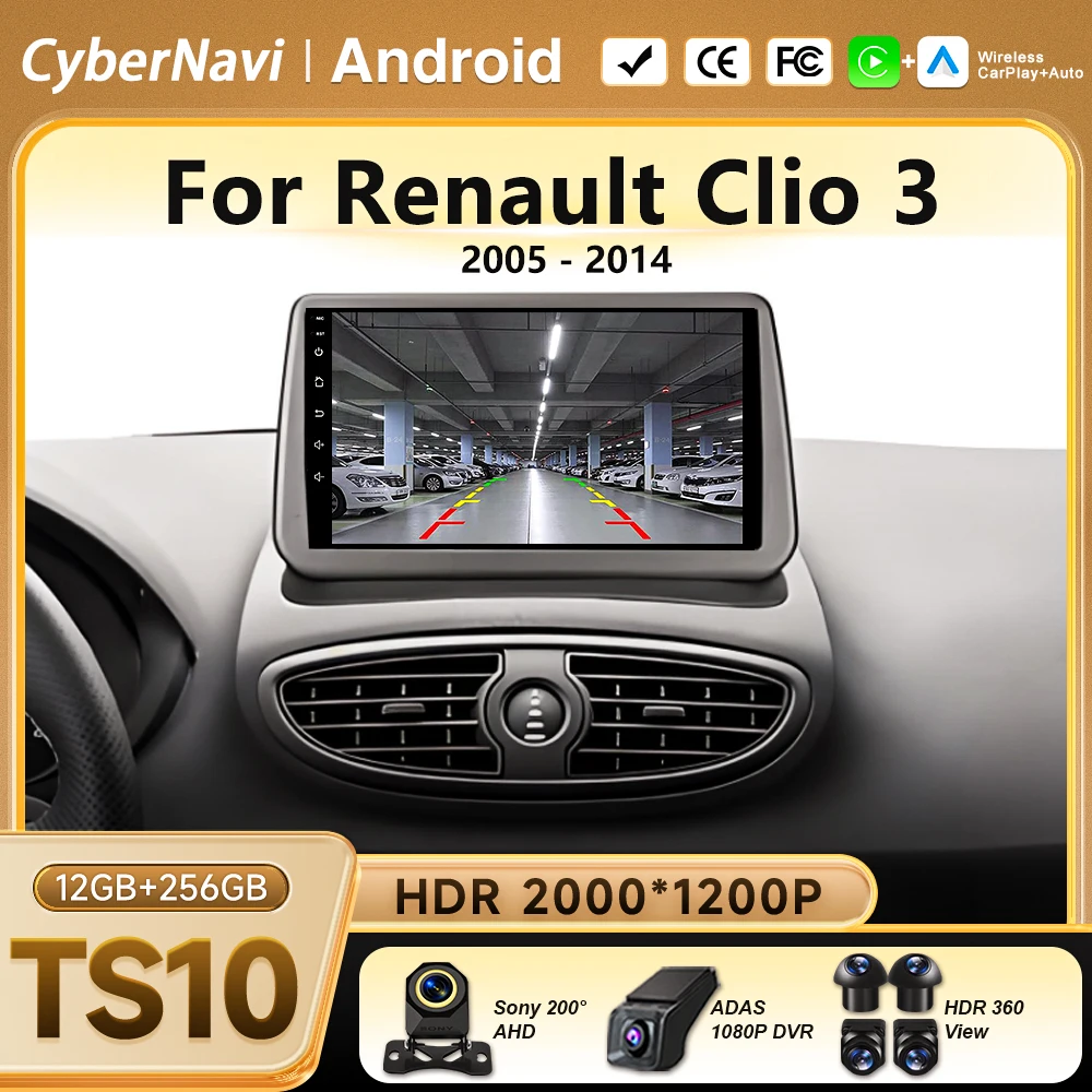 Android 16 Auto Car Radio For Renault Clio 3 2005-2014 Wireless CarPlay 4G Multimedia Player Navigation GPS Autoradio BT No 2din