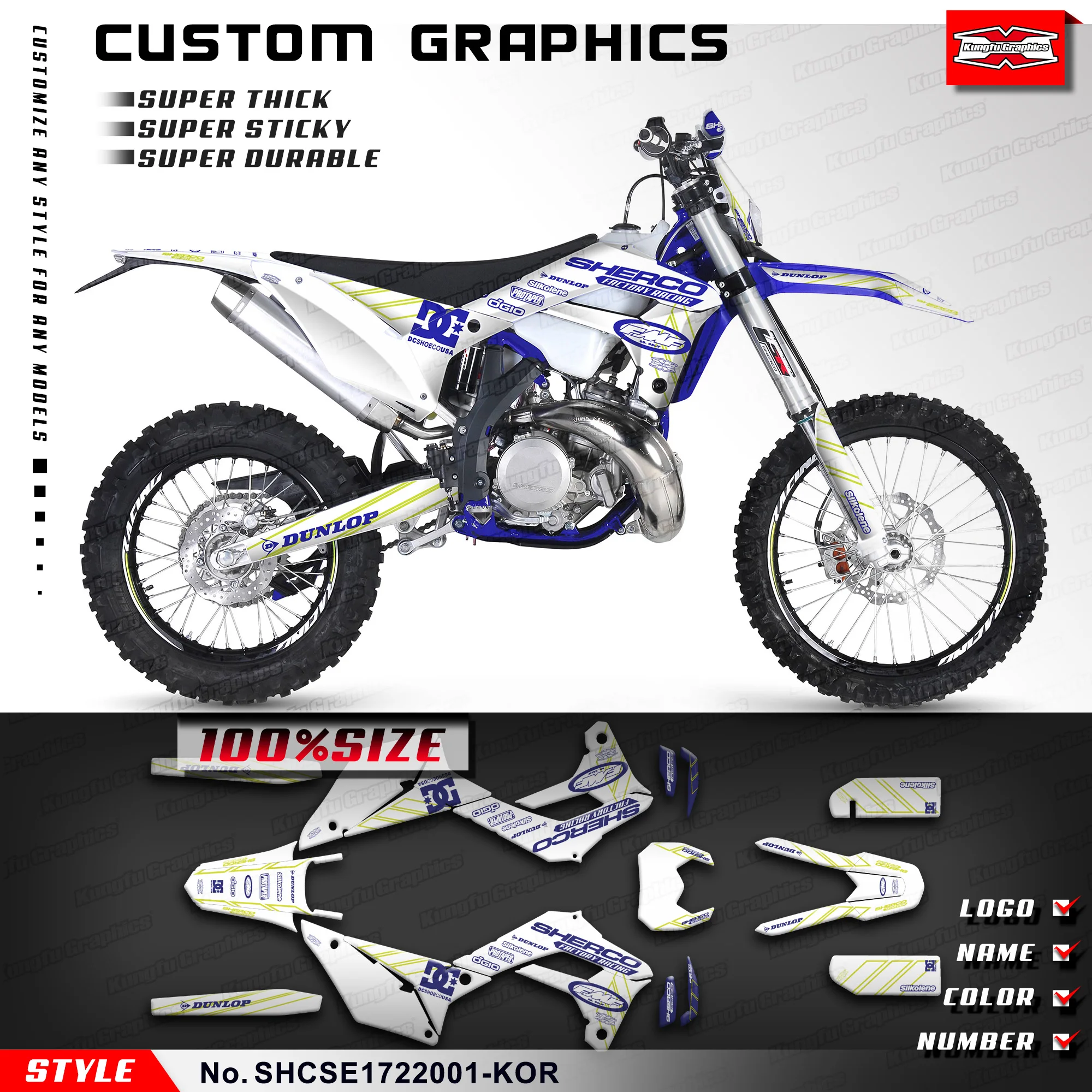 

KUNGFU GRAPHICS Motorcycle Graphics Vinyl Decal Kit for Sherco SE-R SC FSE-R SCF 125-500 2017-2023, SHCSE1722001-KOR