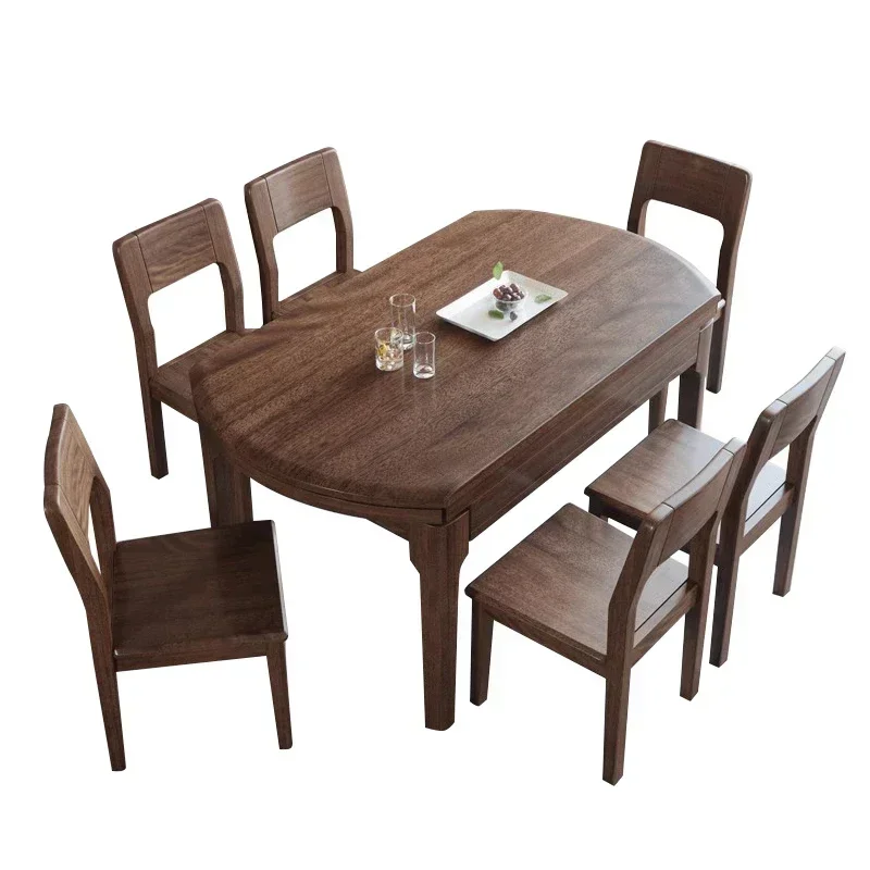 

Solid Wood Rectangular Retractable Household Eating Modern Minimalist Dining Tables and Chairs Set