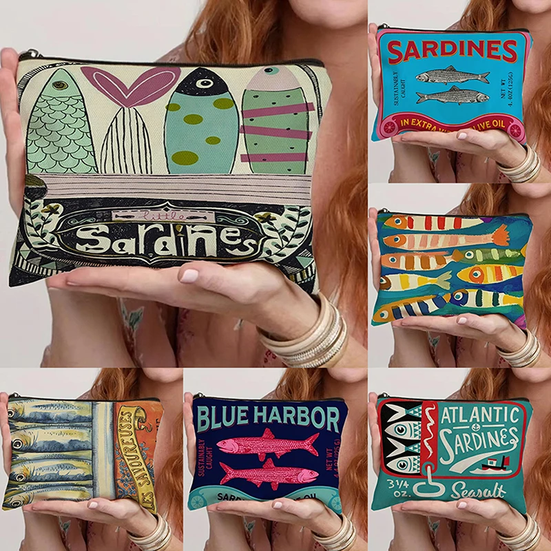 

Vintage Canvas Cosmetic Bag Simple Large Capacity Makeup Bag Female Travel Clutch Toiletry Bag Retro Sardines Olive Oil Design