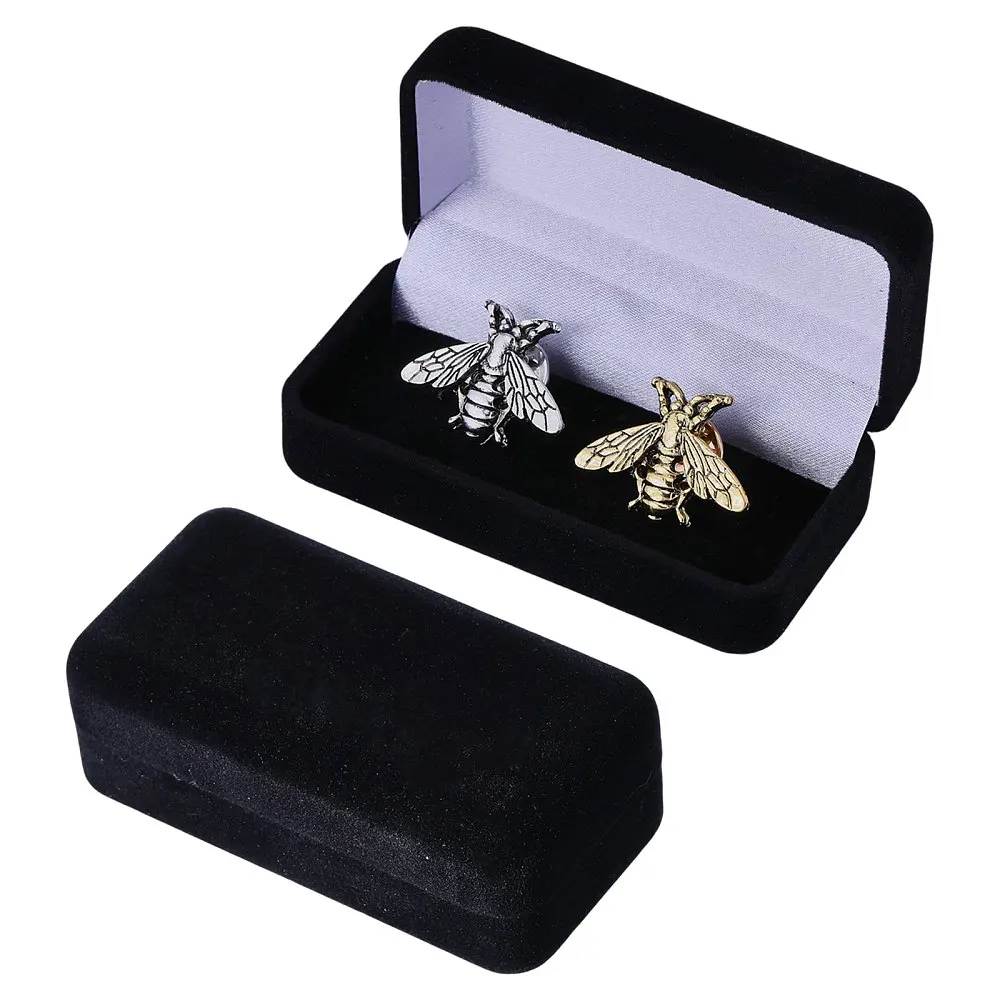 2 Pcs Velvet Cufflink Tie Clip Box Black Flocking Storage Gift Box Jewelry Display Box for Engagement Birthday Anniversary