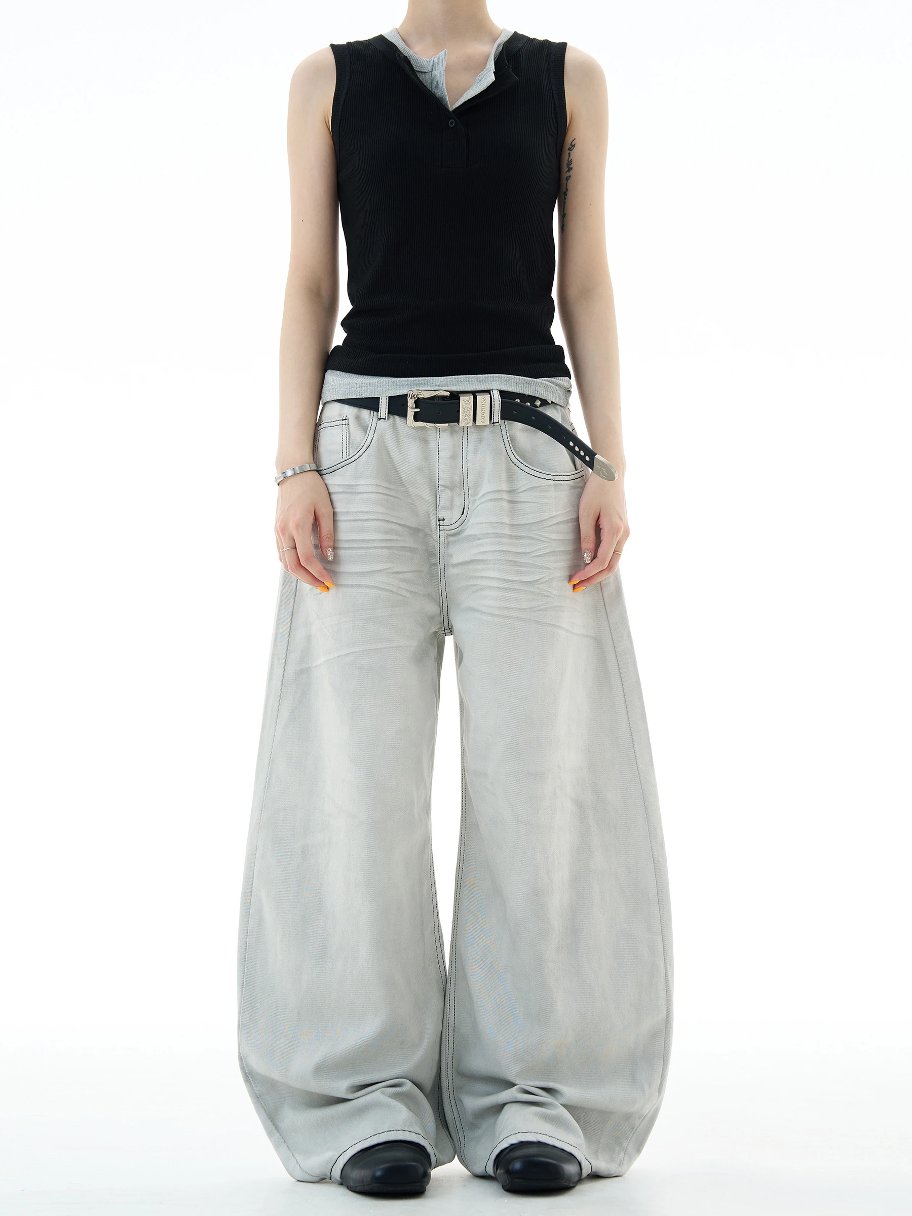 جينز رجالي فضفاض غير رسمي من MADWITCH American High Street Vintage من القطن بأرجل مستقيمة وسحاب متوسط الخصر يطير جميع الفصول