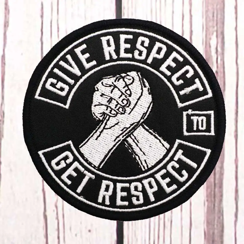 GIVE RESPECT Embroidered Patch Hook & Loop Sew on Embroidery Military Badge