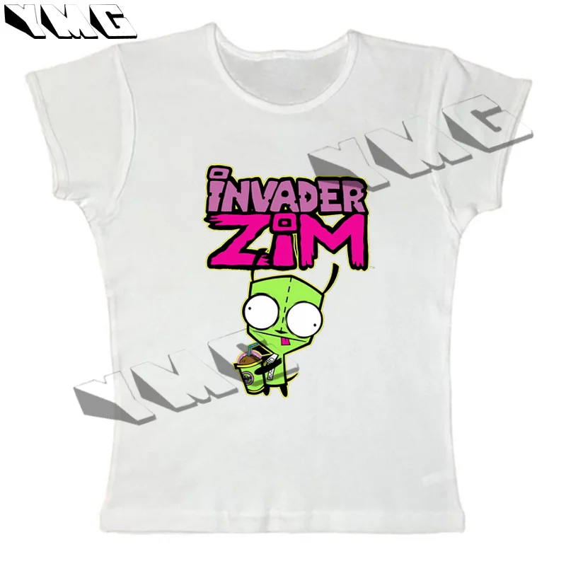 Cute Cartoon Invader Zim Invader Girl Pattern T-shirt High Street Short T-shirt Men's and Women's Retro T-shirt Shirt Street Top