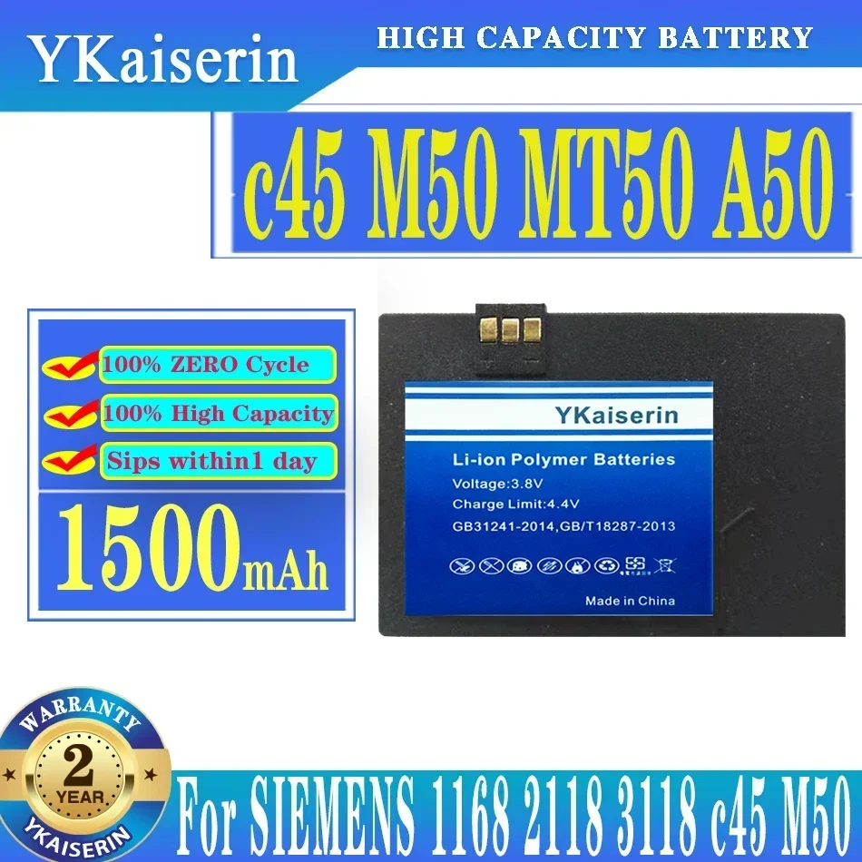 Аккумулятор YKaiserin 1500 мАч для SIEMENS 1168 2118 3118 C45 M50 MT50 A50, сменный аккумулятор + номер отслеживания