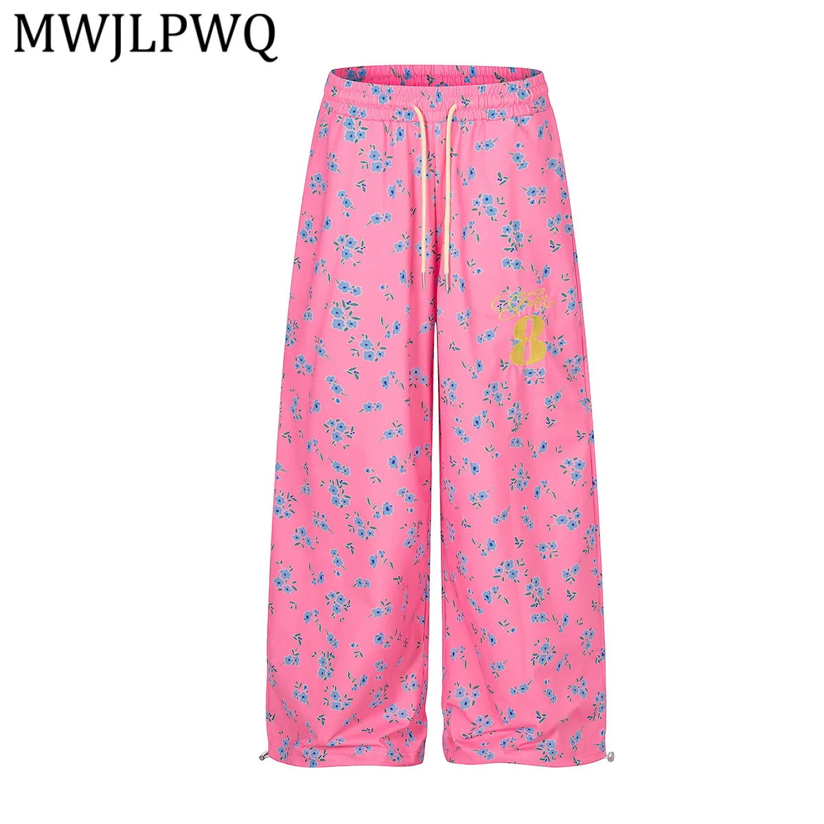 

MWJLPWQ American Style Retro Floral Casual Loose Floor-Length Relaxed-Fit Sleep Pants Street Dance Hip-Hop Wide-Leg Trouser 6664