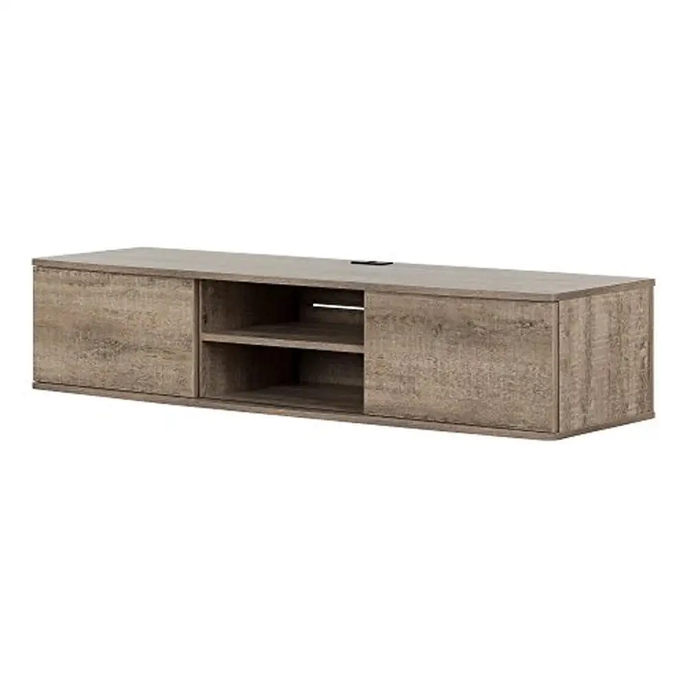 

Wall Mounted Media Console Weathered Oak Storage Shelves Sliding Doors 165lb Capacity North American Made TV Stand Mounting