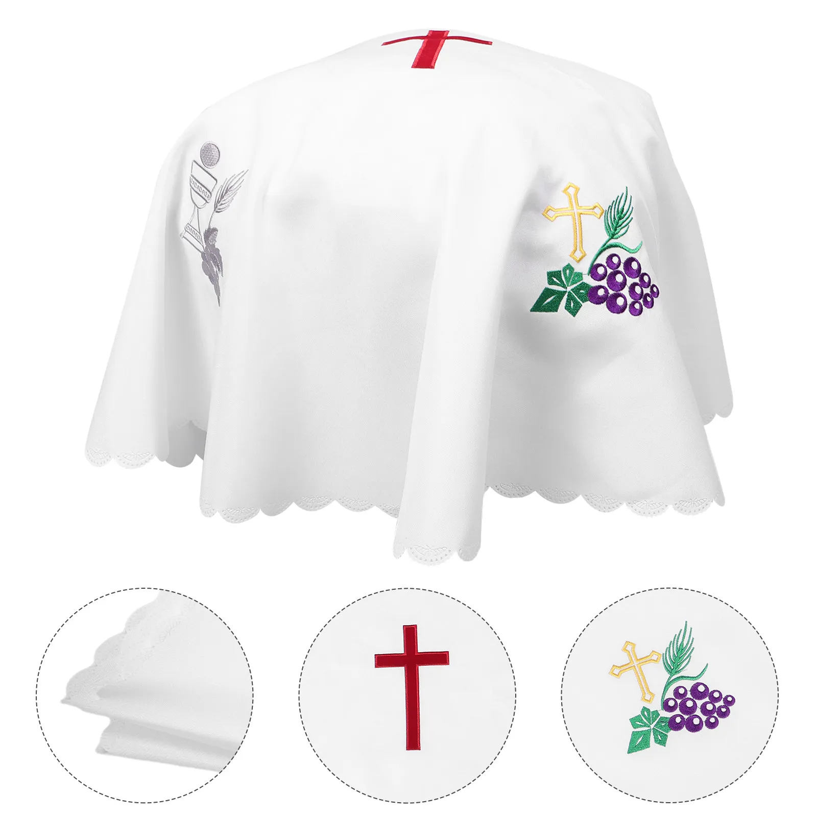 Round Thickened Communion Table Cover Embroidered Polyester Anti-Wrinkle Dustproof Holy Table Cloth Church Service Baptism