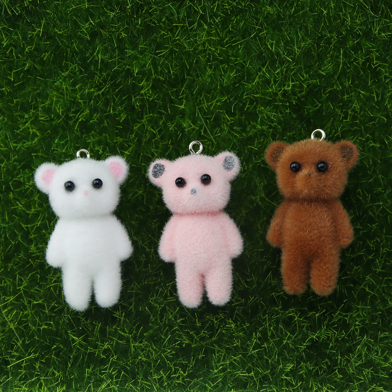 30Pcs 3D Cartoon Animal Resin Charms cute Flocking little bear Pendant For Make DIY Jewelry Mobile phone chain Keychain fittings