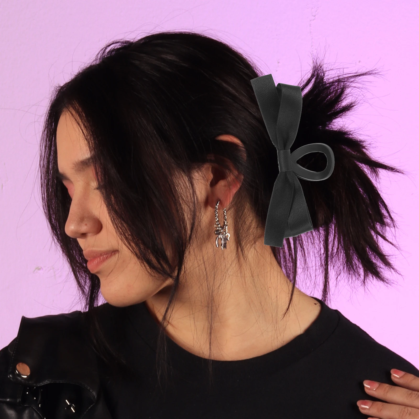 

2Pcs Black Double Bow Hair Claw Clips Women Large Size Durable Grip Fashion Accessories Suitable Thick Thin Hair Shark Clip