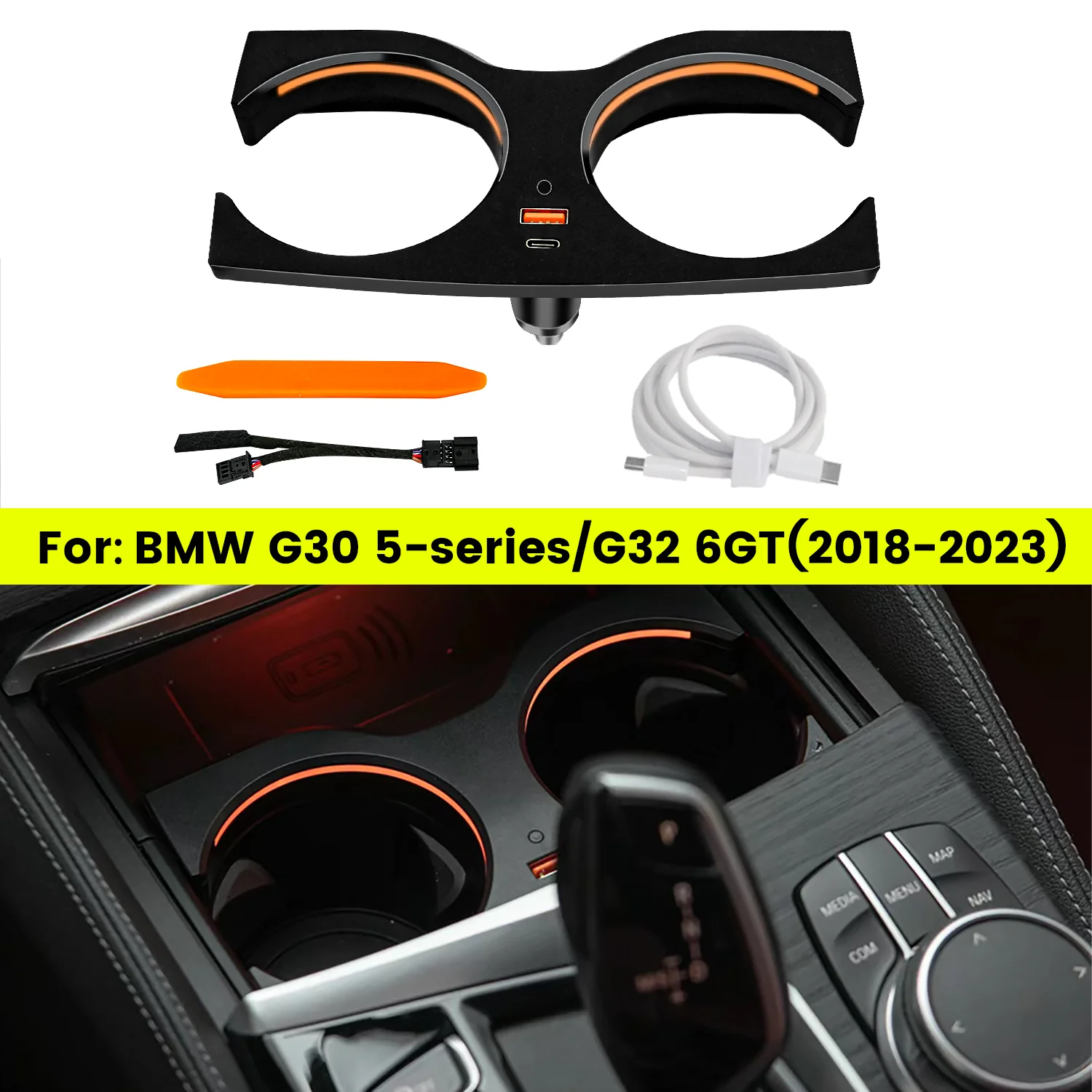 11 Colours LED Cup Holder Light For BMW 5 series G30 G32 6GT 2018-2023 Car Water Cup Ambient Lights Decorative Lamp Refit Parts