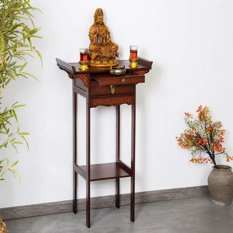 New Chinese Style Vertical Cabinet for God of Wealth Buddha Statue Guan Gong Bodhisattva Household Incense Case Offering