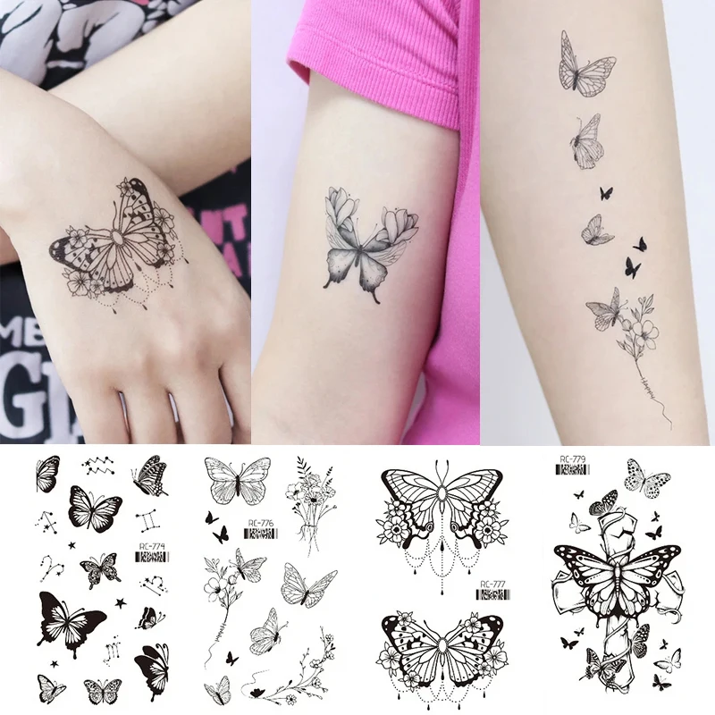 Flower Tattoo Sticker Blossom Women Body Face Arm Leg Tattoo Sticker Butterfly Children Flase Sticker for Party Temporary