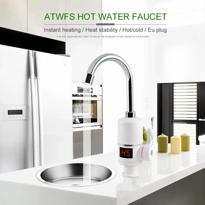 For Hot Water Heater Tap Fast Instantaneous Thermostat for Water Heater 3000w Electrical Faucet Temperature Display