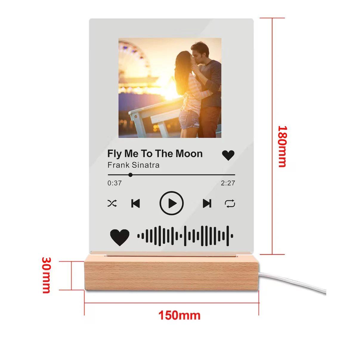 Custom Personal Photo Acrylic Board Personalized Spotify Music Codes Plaque LED Night Light Gift Couple Decoration Bedside Lamp