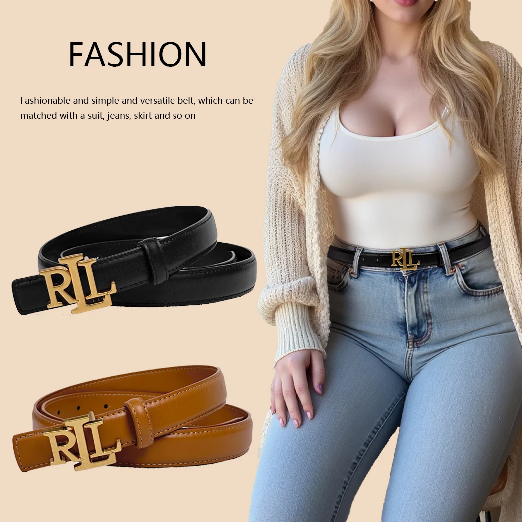 New letter smooth buckle RLL2.3cm wide women's belt, personalized classic fashion belt