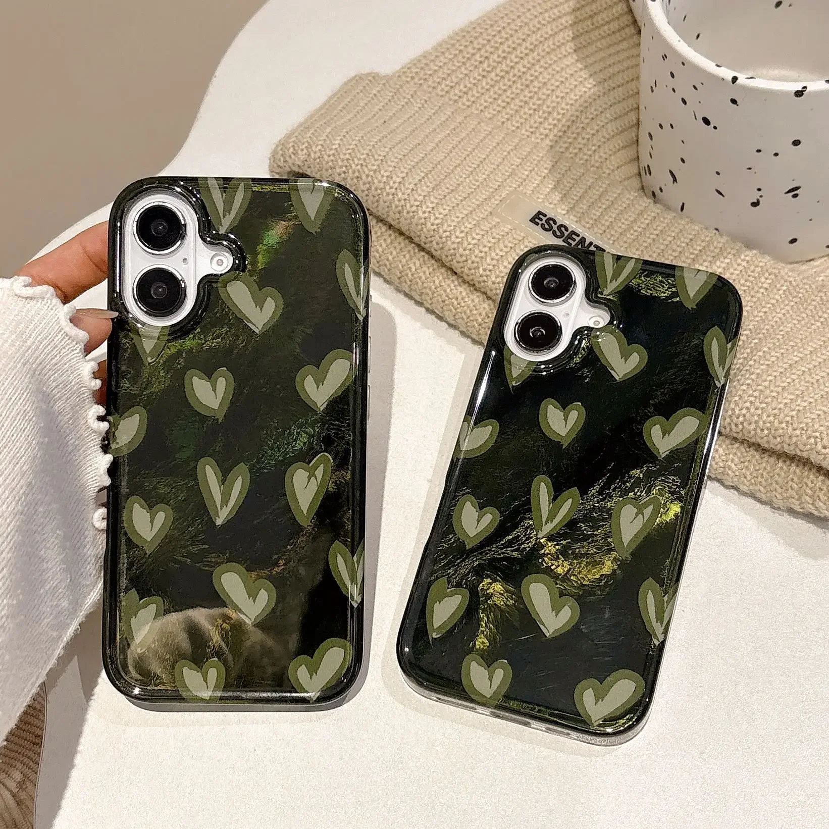 Green gemstone Tin foil pattern Plating laser Glossy Phone case For iPhone 16 15 14 13 Pro Max Case Cute Luxury shockproof Cover