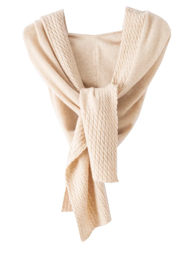 

Women's Cashmere Hat Autumn Winter Hooded Scarf Twist Flower Cap 100% Cashmere Knitted Beanie Warm Solid Vintage Shawl Scarf Hat
