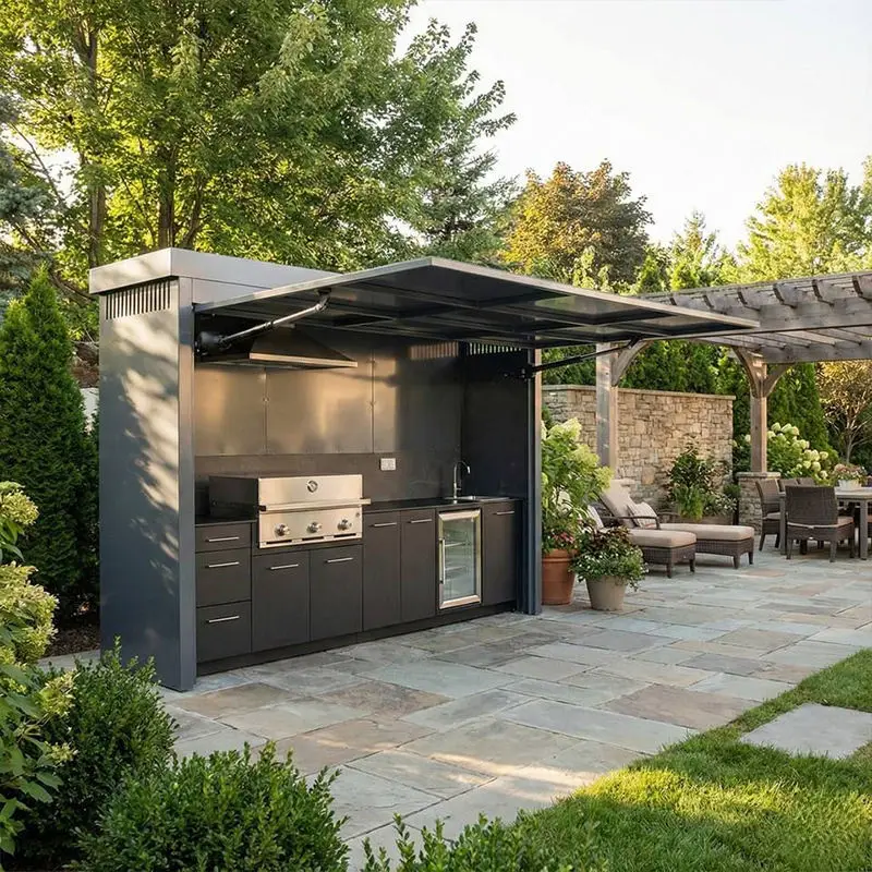 Garden Pergola Shed Stainless Steel Kitchen Cabinet And Electric Bbq Grill Backyard Patio Picnic Outdoor Kitchen
