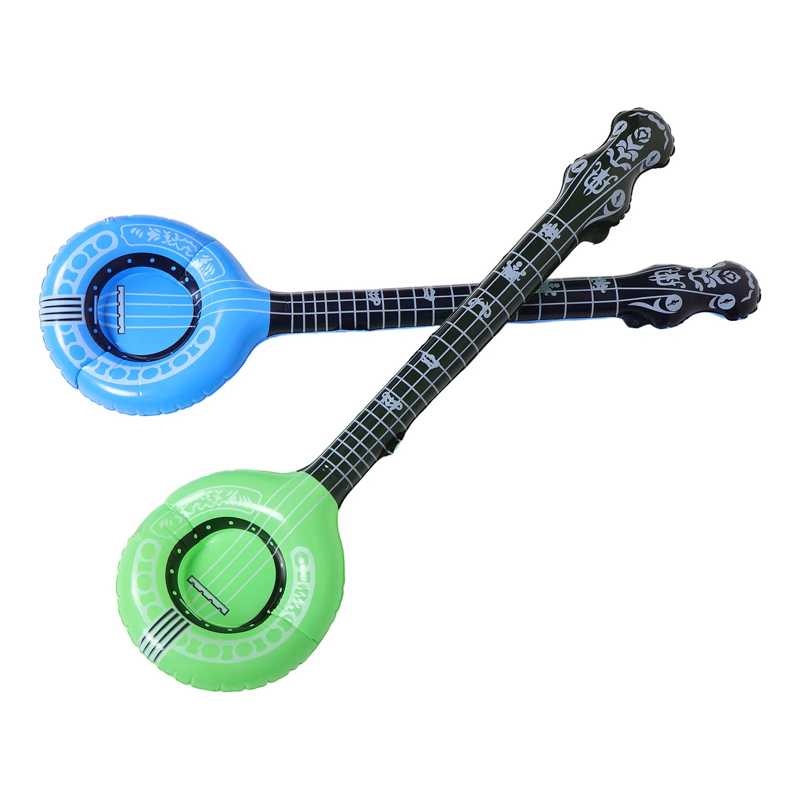 2Pcs Kids Inflatable Musical Instruments Blow Up Banjo Trumpet Blue Carnival Party Favors Rock Star Props Inflatable Toys