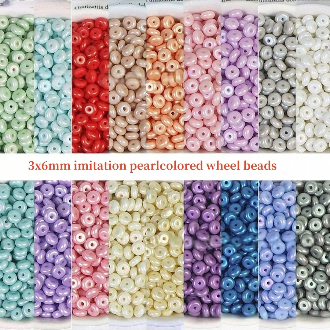 3x6mm imitation pearl colored glass abacus beads, wheel beads, safety buckle, handmade DIY bead beads, loose beads 55pcs