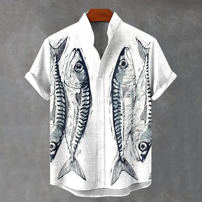 

Мужская новая удобная льняная рубашка с короткими рукавами, пуговицами с 3D-принтом кота и топом с короткими рукавами