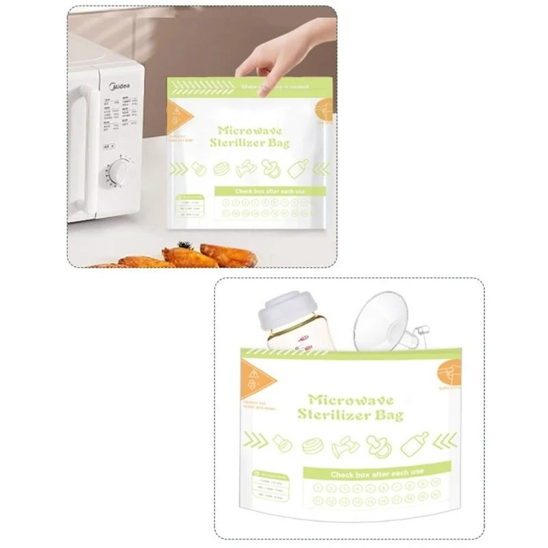 M76C Set 10 sacchetti sterilizzanti riutilizzabili 20 volte/sacchetto per scaldare biberon microonde