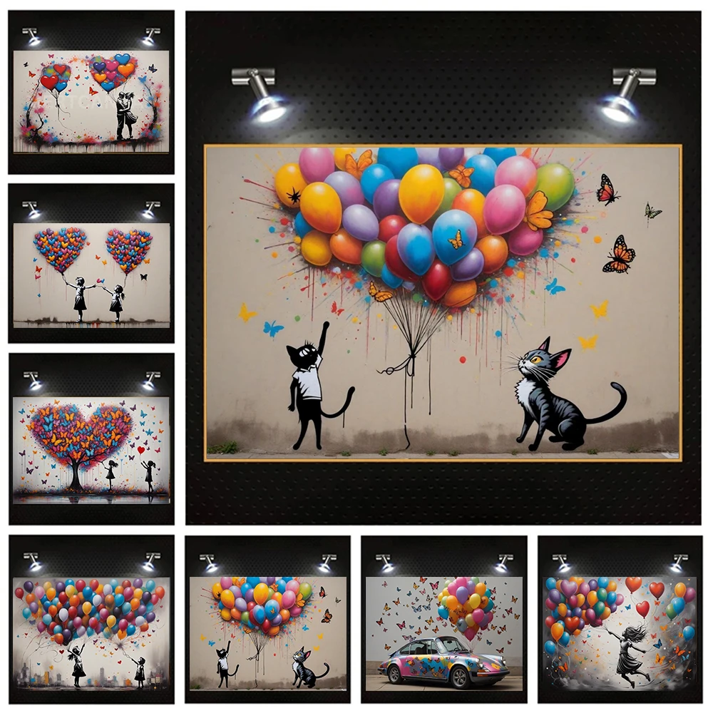 

Banksy Girls With Colorful Balloons Print Canvas Painting Banksy Girl Posters Prints Graffiti Art Kids Room Home Decor Picture