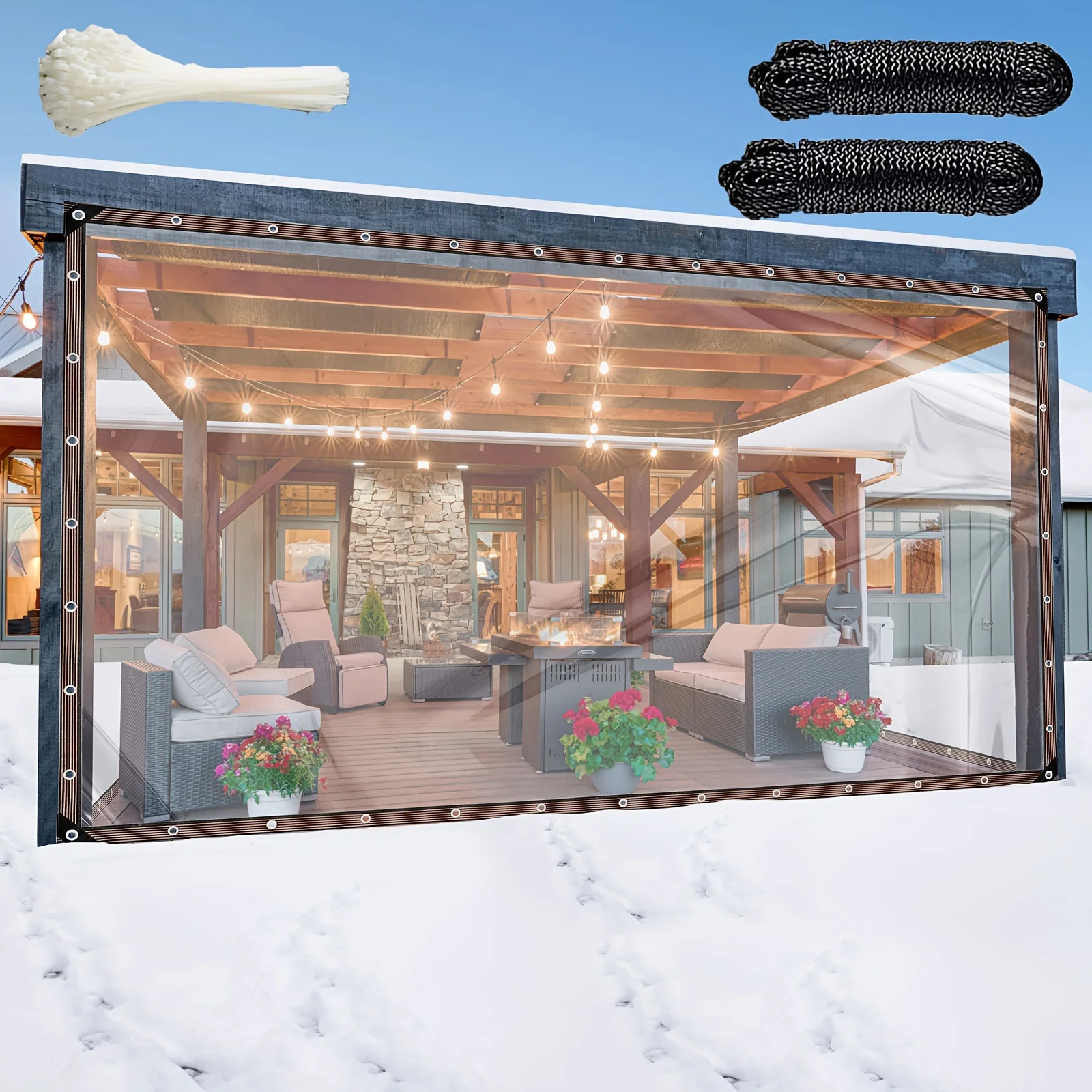 تسليم حبال ربط وقماش شفاف مقاوم للماء - سيتم إعطاء حبال ربط كهدية عند الشراء، وحل مشكلك