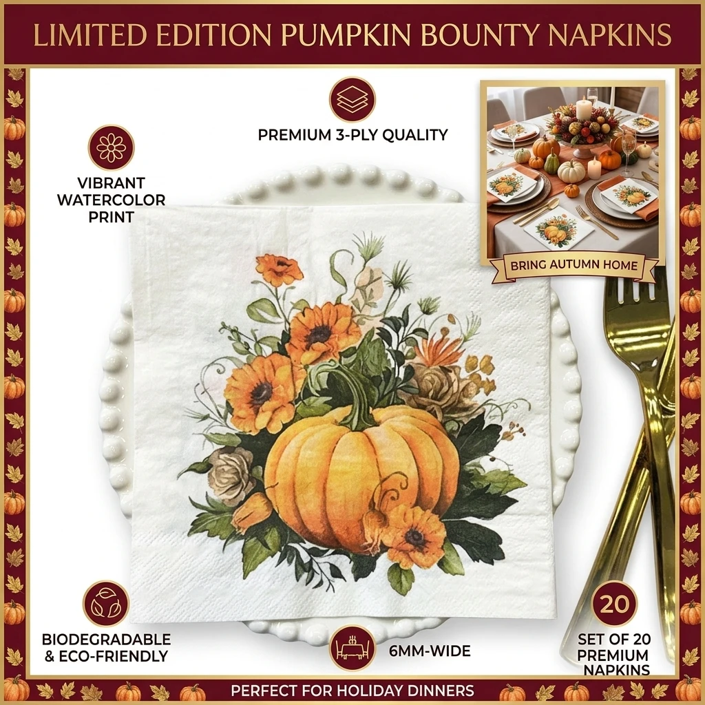 Vintage Fall Harvest Decorative Paper Napkins Pumpkin Maple Leaf Print Disposable Napkins for Decoupage Craft Home DIY Supplies