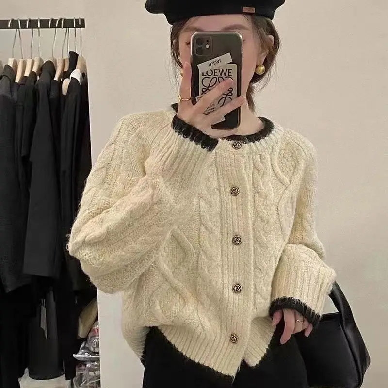 Deeptown Korean Style Pink Sweater Women Autumn Long Sleeve Knit Cardigan Old Money Vintage Loose Knitwear Female Aesthetic