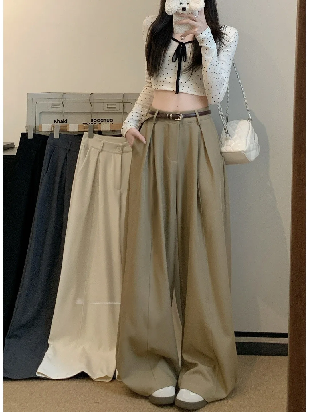 

Slimming High Waist Wide Leg Suit Pants for plus Size Women Floor Length Draping Casual Trousers Fashionable Korean Style