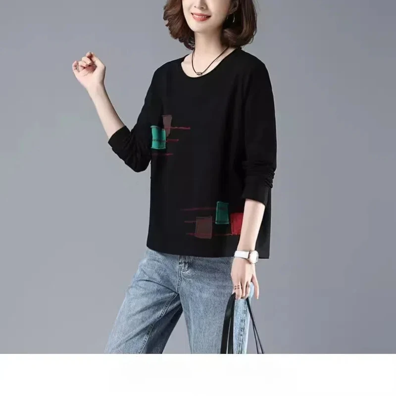 Spring Autumn Women\'s Clothing Solid Color Pullover Lantern Long Sleeve Round Neck Patchwork Trendy T-shirt Distressed Tops