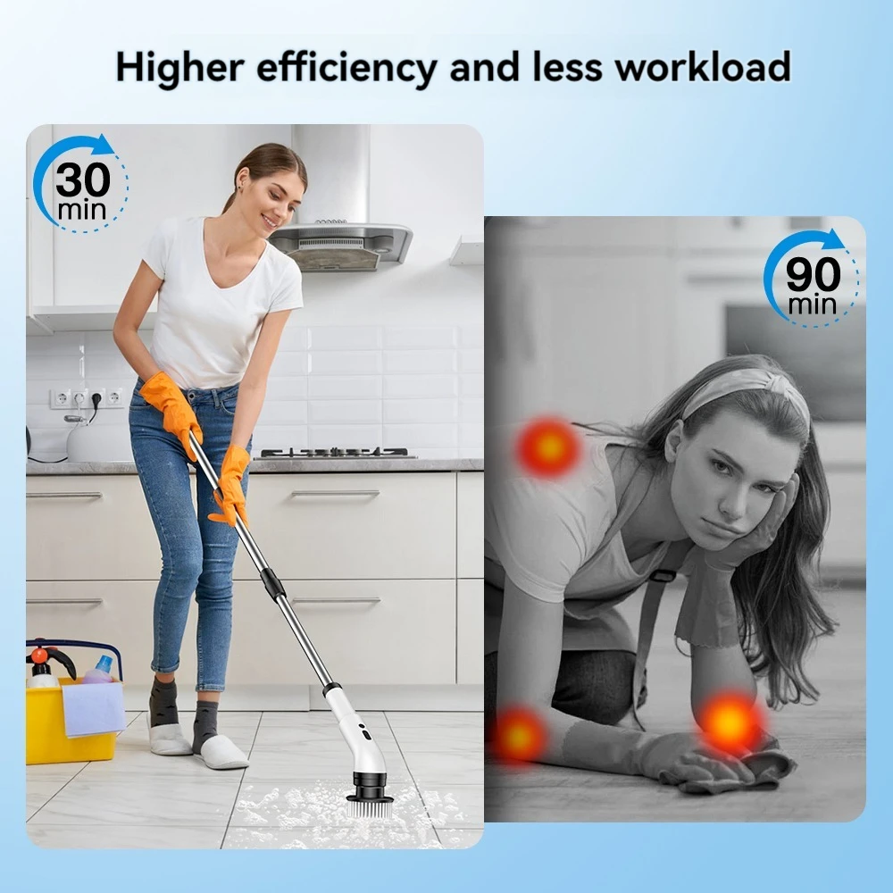9-in-1 Electric Cleaning Brush Wireless Telescopic Handheld Kitchen Floor Bathroom Cleaning Toilet Brush Home Appliances