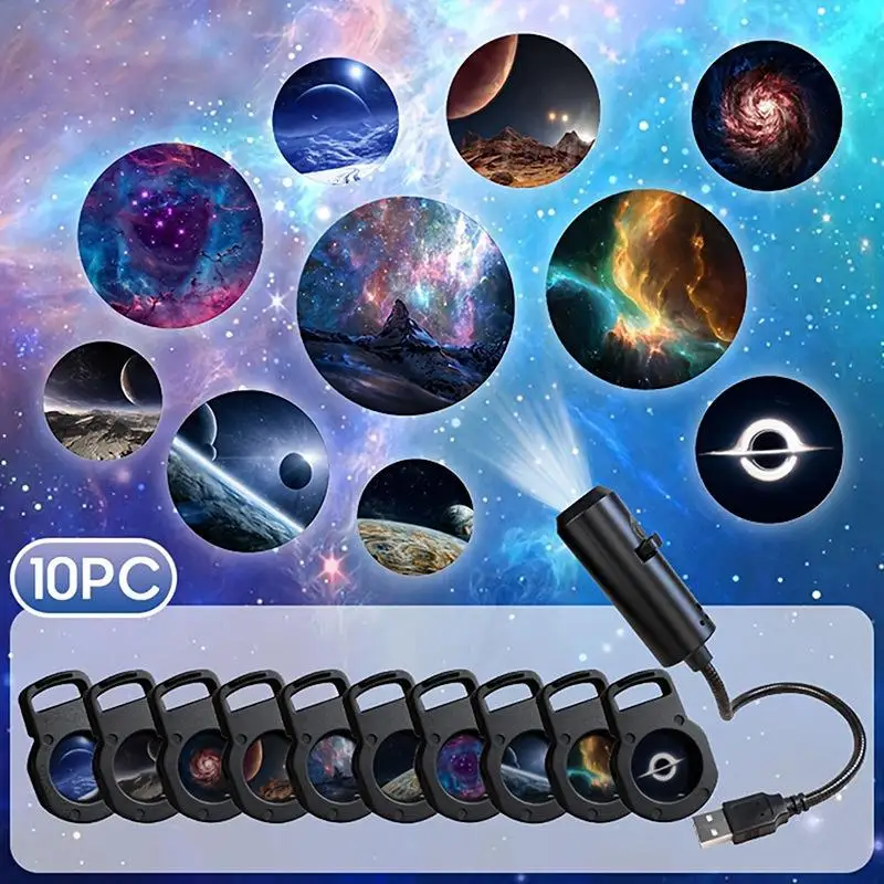 10‑in‑1 Galaxy Star Projector Light Flexible Gooseneck USB LED Night Lamp Nebula Planet Cosmic Projection Light for Car Bedroom