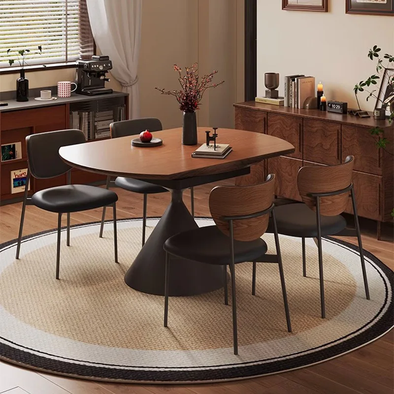 French retro solid wood rotating retractable dining table cream medium antique walnut color square and round table with turntabl