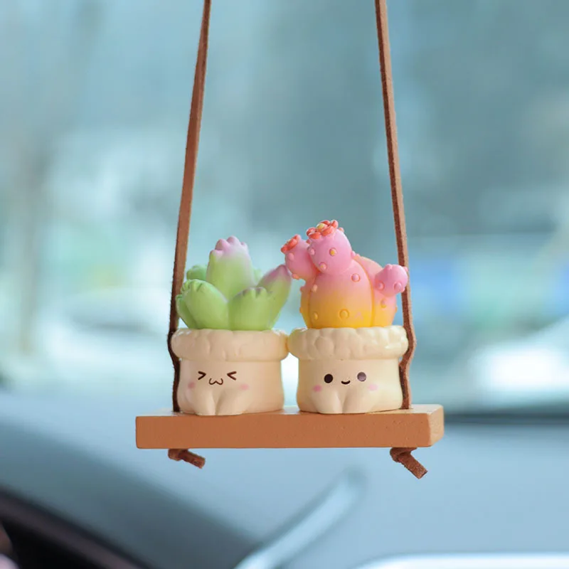 Colorful Cactus Car Rearview Mirror Pendant Car Interior Decoration Supplies Car Decoration  Birthday Gift Couple Accessories