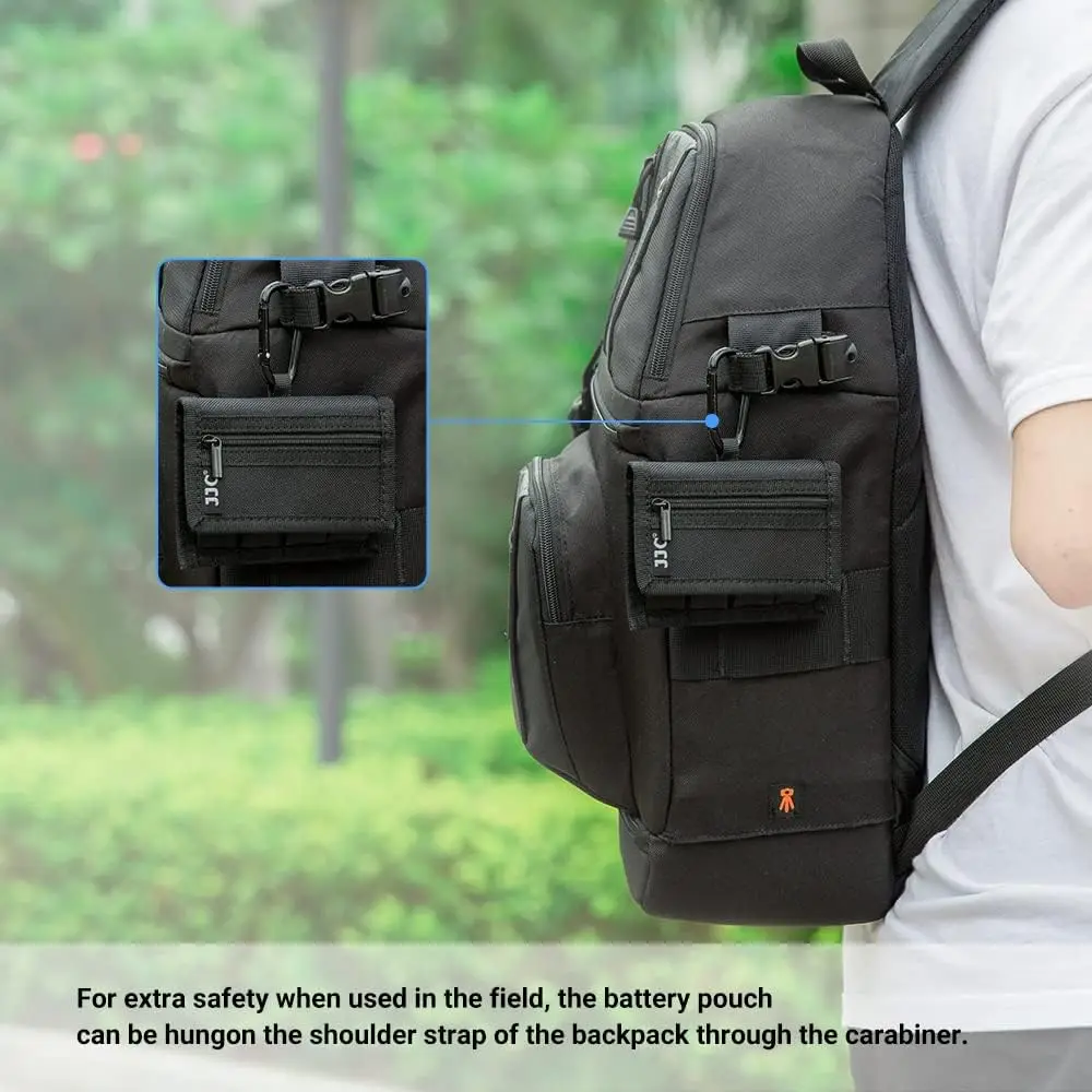 JJC Battery Pouch Case for 18650, 20700 or 21700 Battery, Belt Holster for 18650 Battery with Carabiner Memory Card Storage