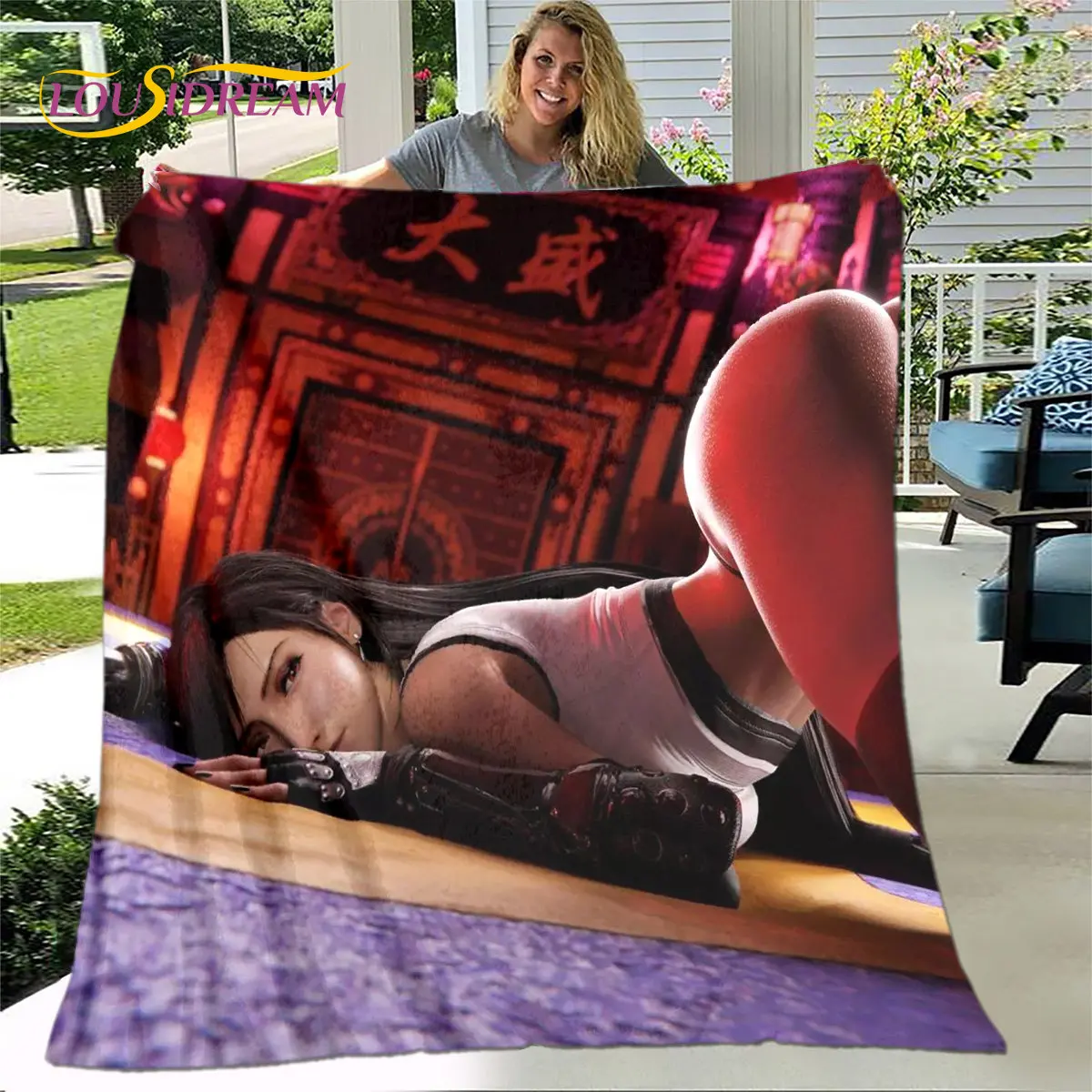 Tifa Aerith Sexy Girl Lace Anime Soft Plush Blanket,Flannel Blanket Throw Blanket for Living Room Bedroom Bed Sofa Picnic Cover